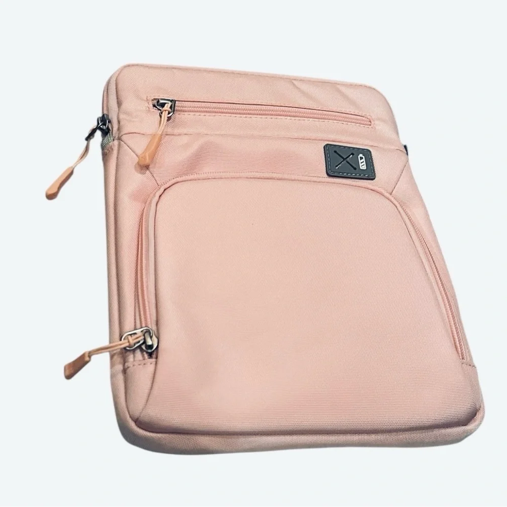 Compact Pink Messenger Bag for Men with Adjustable Gray Strap